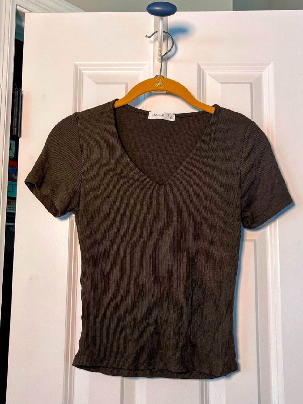 Active USA Set of 2 Ribbed V-Neck Short Sleeve Tops M Navy Green Athleisure